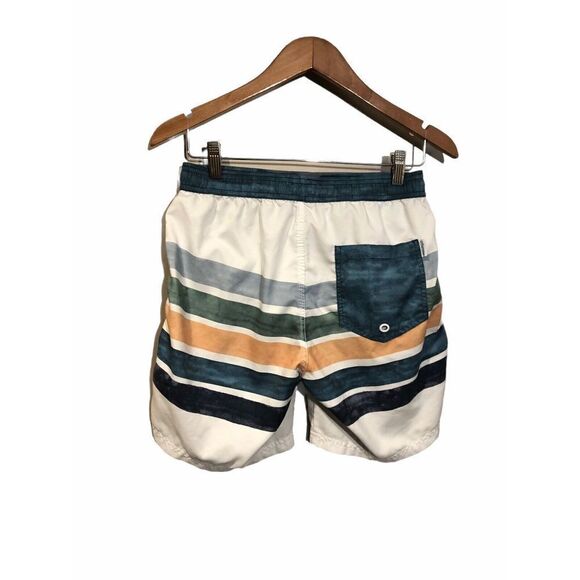 MaaMgic Mens 80s 90s Vintage 4 Way Stretch Swim Trunks Mesh Lining Stripes XS - Picture 2 of 4